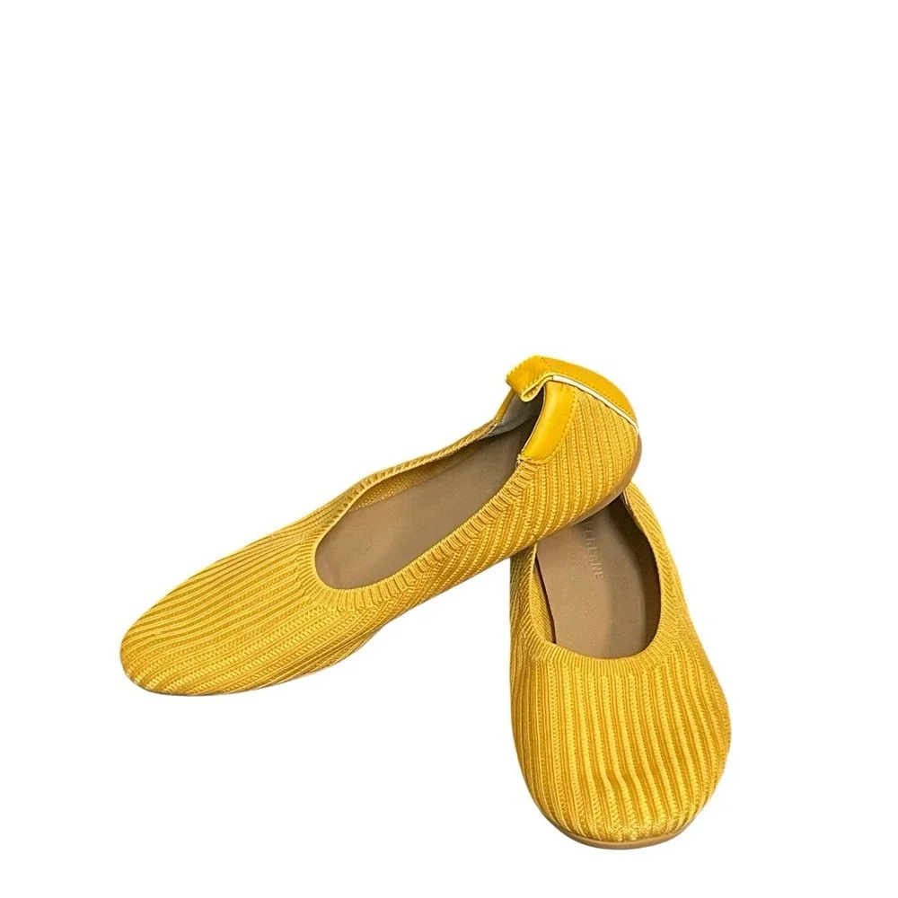 Everlane The Day Glove Flats in Re-Knit Woven Ballet Stretch Mustard Yellow 10